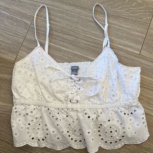Aerie White Eyelet Lace-Up Crop Top